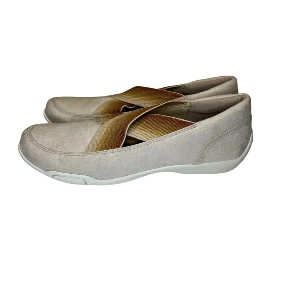Ros Hommerson Clever Cream Cross Slip On Flat Shoes Size 8N Stretch Comfort